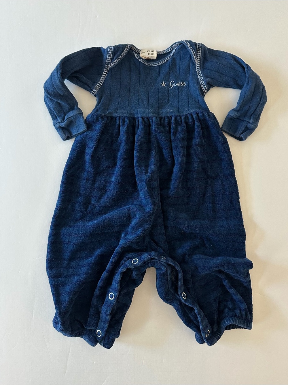 Vintage Baby GUESS One Piece Velour Romper Dark Blue With Snap 0-3 Months